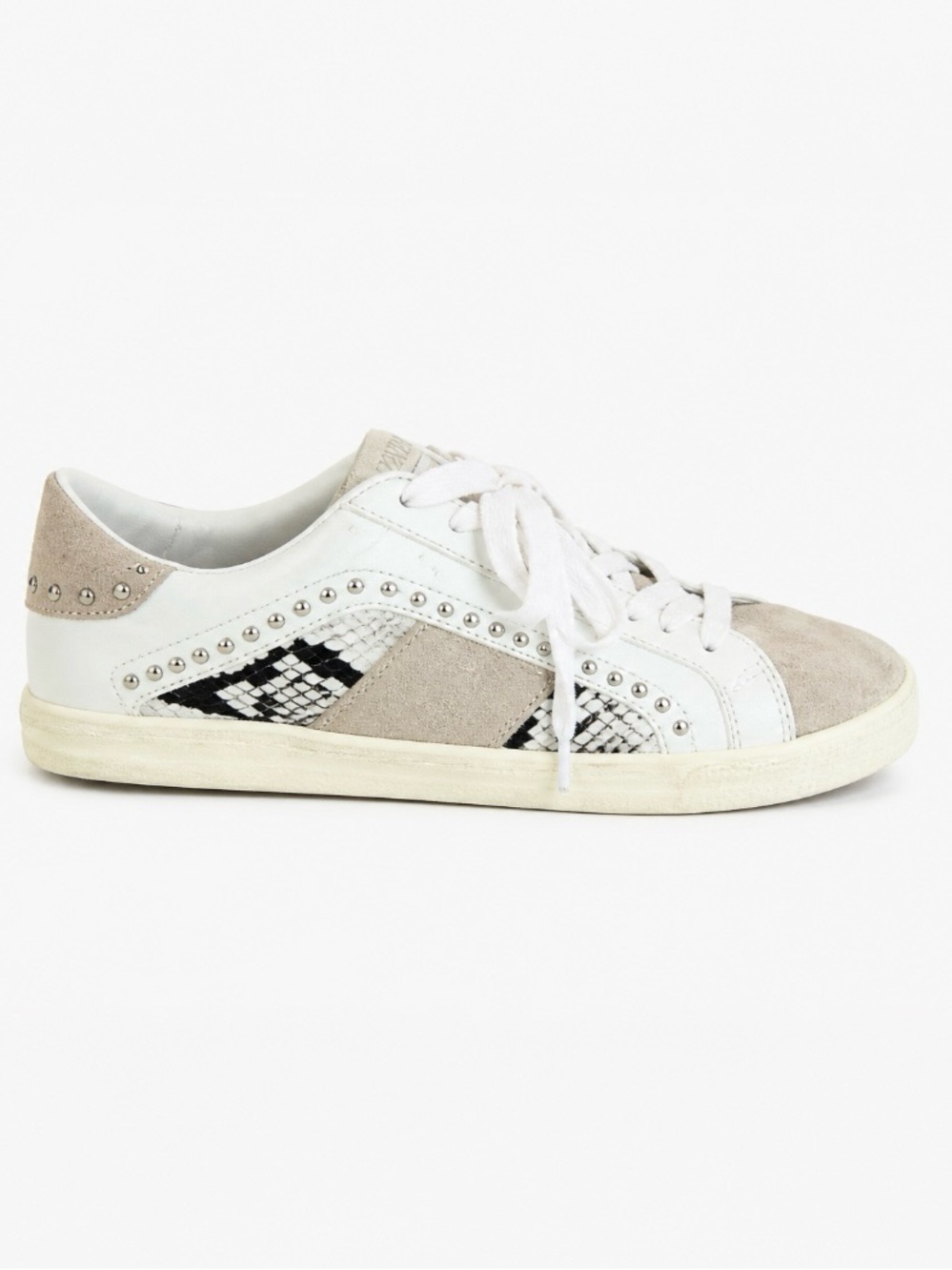 Zara Studded Snake Print Sneakers Neutral Leather EU 40 US 9